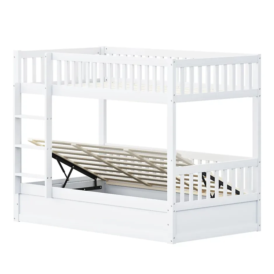ProximaX Lit superposé enfant 90x200 cm en bois massif blanc avec système de rangement hydraulique, lit solide, durable et fonctionnel New