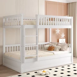 ProximaX Lit superposé enfant 90x200 cm en bois massif blanc avec système de rangement hydraulique, lit solide, durable et fonctionnel New