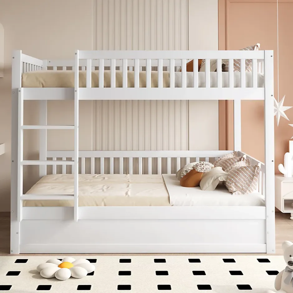 ProximaX Lit superposé enfant 90x200 cm en bois massif blanc avec système de rangement hydraulique, lit solide, durable et fonctionnel New
