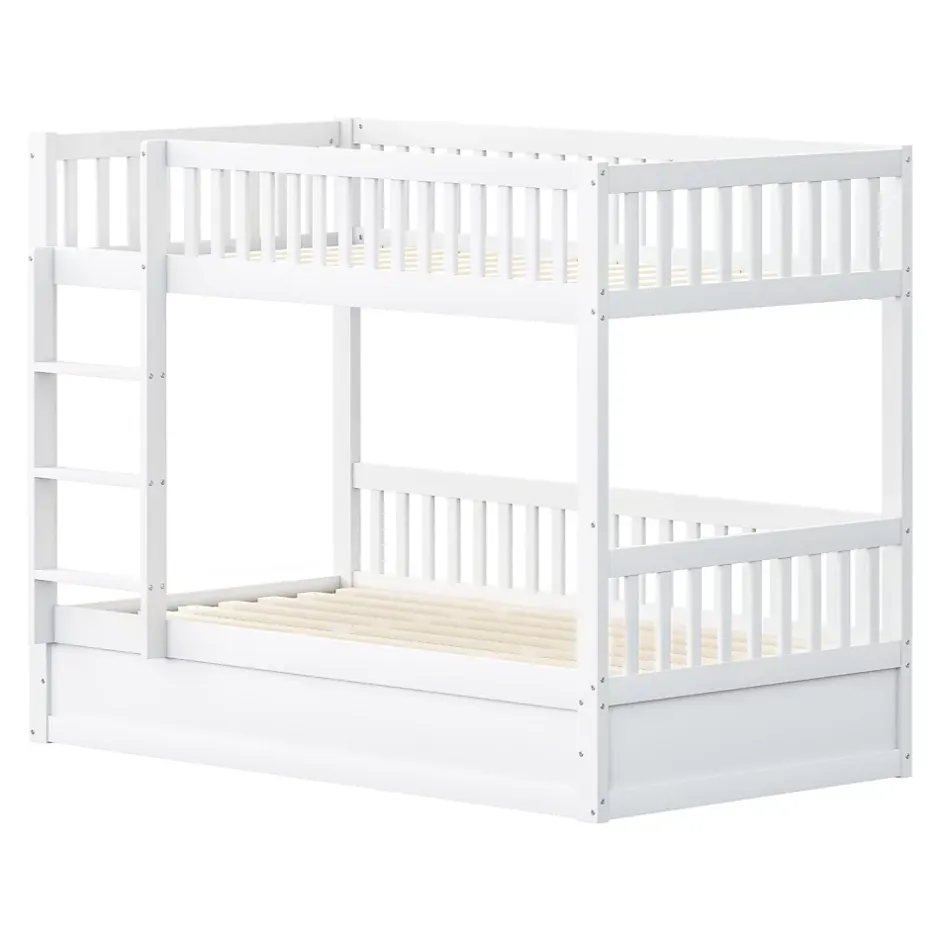 ProximaX Lit superposé enfant 90x200 cm en bois massif blanc avec système de rangement hydraulique, lit solide, durable et fonctionnel New