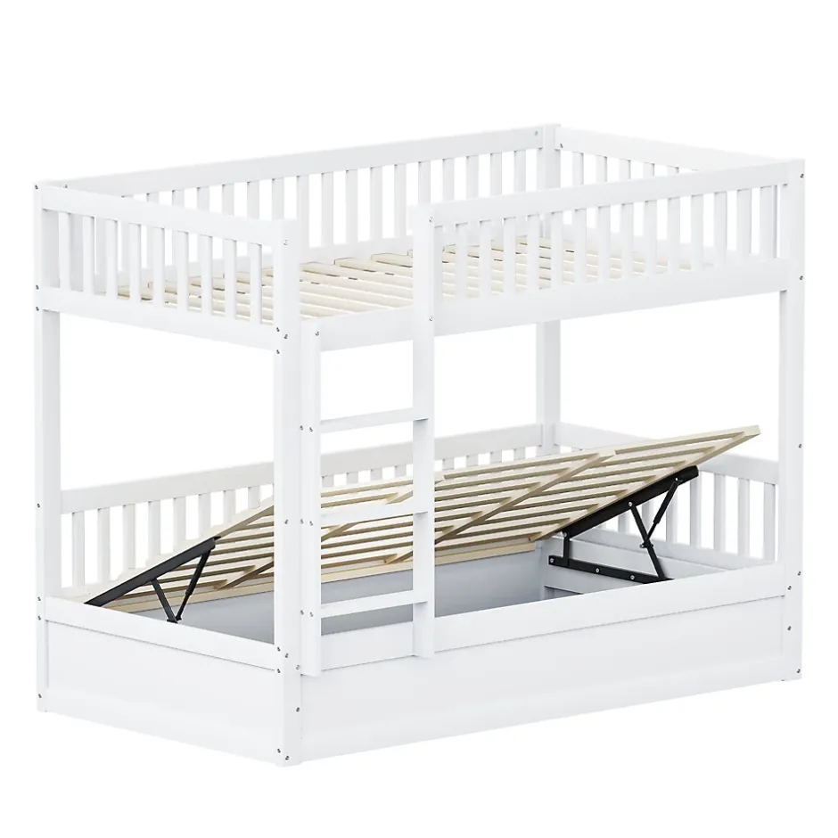 ProximaX Lit superposé enfant 90x200 cm en bois massif blanc avec système de rangement hydraulique, lit solide, durable et fonctionnel New