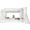 ModernLuxe Lit superposé enfant 90x200 cm avec escalier de rangement et toboggan - bibliothèque illustrée - 2 tiroirs - blanc (sans matelas) Outlet