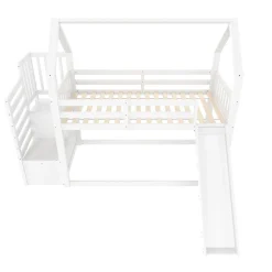 Enfant Okwish Lit Superposé Enfant 90x200 cm - Lit avec Toboggan et Escalier de Rangement - Cadre Bois MDF - Sans Matelas - Blanc