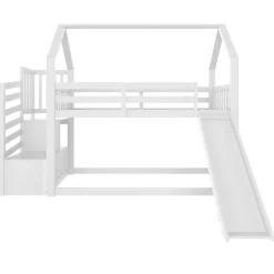 Enfant Okwish Lit Superposé Enfant 90x200 cm - Lit avec Toboggan et Escalier de Rangement - Cadre Bois MDF - Sans Matelas - Blanc