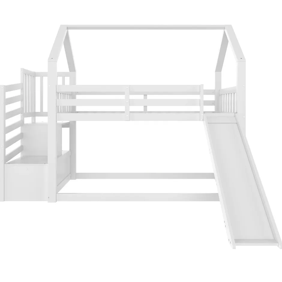 Enfant Okwish Lit Superposé Enfant 90x200 cm - Lit avec Toboggan et Escalier de Rangement - Cadre Bois MDF - Sans Matelas - Blanc