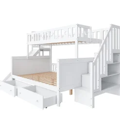 ProximaX Lit superposé enfant 90x200/140x200 cm en bois massif avec toboggan, escaliers sécurisés, 2 grands tiroirs et sommier, blanc Online