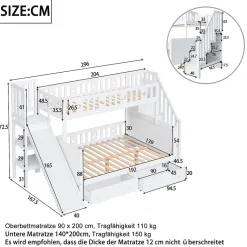 ProximaX Lit superposé enfant 90x200/140x200 cm en bois massif avec toboggan, escaliers sécurisés, 2 grands tiroirs et sommier, blanc Online