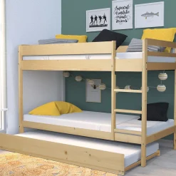 Enfant Bb Loisir Lit superposé et 1 lit tiroir 90x190 WILL Bois naturel incl. Sommier