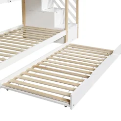 Enfant Fortuna lai Lit superposé extensible avec échelle 3 tiroirs, sécurité, cadre bois, naturel,blanc
