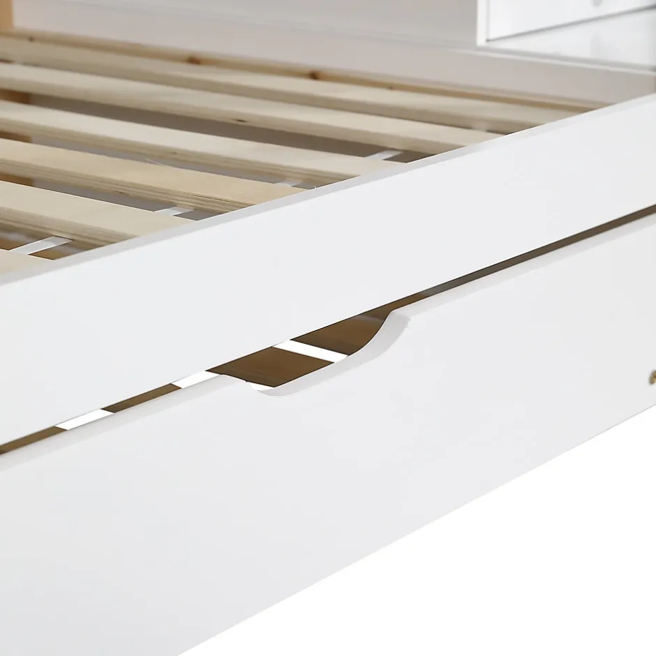 Enfant Fortuna lai Lit superposé extensible avec échelle 3 tiroirs, sécurité, cadre bois, naturel,blanc