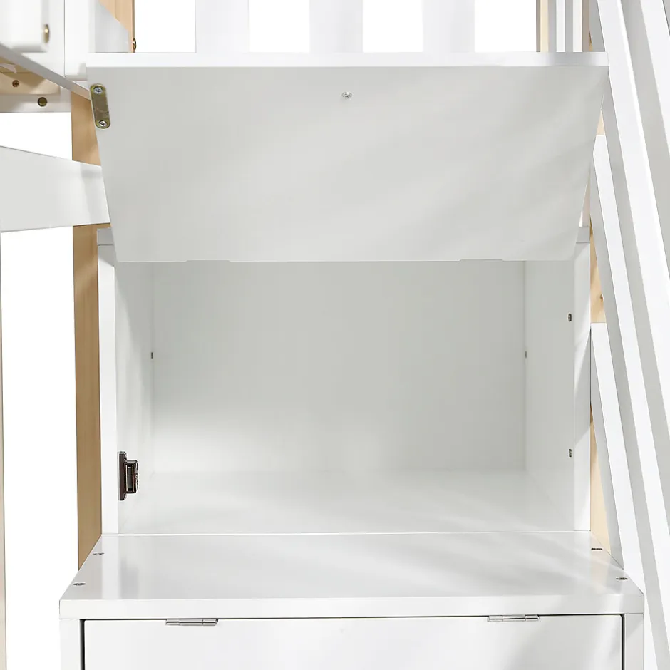 Enfant Fortuna lai Lit superposé extensible avec échelle 3 tiroirs, sécurité, cadre bois, naturel,blanc
