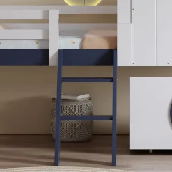 Redom Lit superposé mi-haut toit fenêtre tiroir roulettes échelle inclinée 2 marches pin MDF contreplaqué blanc bleu 90x200 Best