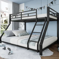Enfant Generique Lit Superposé Métal 90x200 et 140x200 cm, Lit Double enfant/Ado avec Échelle et Barrières de Sécurité - Sans Matelas - Noir