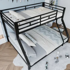 Enfant Generique Lit Superposé Métal 90x200 et 140x200 cm, Lit Double enfant/Ado avec Échelle et Barrières de Sécurité - Sans Matelas - Noir