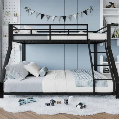 Enfant Generique Lit Superposé Métal 90x200 et 140x200 cm, Lit Double enfant/Ado avec Échelle et Barrières de Sécurité - Sans Matelas - Noir