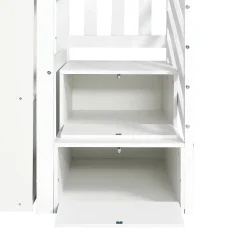 Simple Life Lit superposé multifonction, avec protection, bureau, armoire, casiers, 2 casiers dans escalier, pin MDF, blanc, 90x200cm New