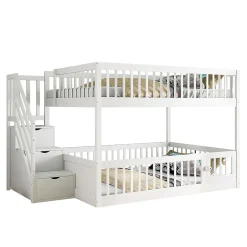 Enfant Blackcolors Lit superposé pour enfants et adolescents,140x200cm,bois blanc,échelle de sécurité et tiroirs