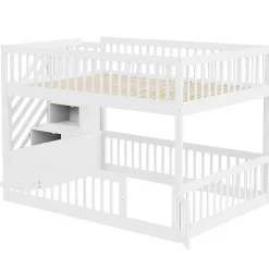Enfant Blackcolors Lit superposé pour enfants et adolescents,140x200cm,bois blanc,échelle de sécurité et tiroirs