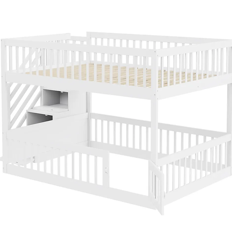 Enfant Blackcolors Lit superposé pour enfants et adolescents,140x200cm,bois blanc,échelle de sécurité et tiroirs