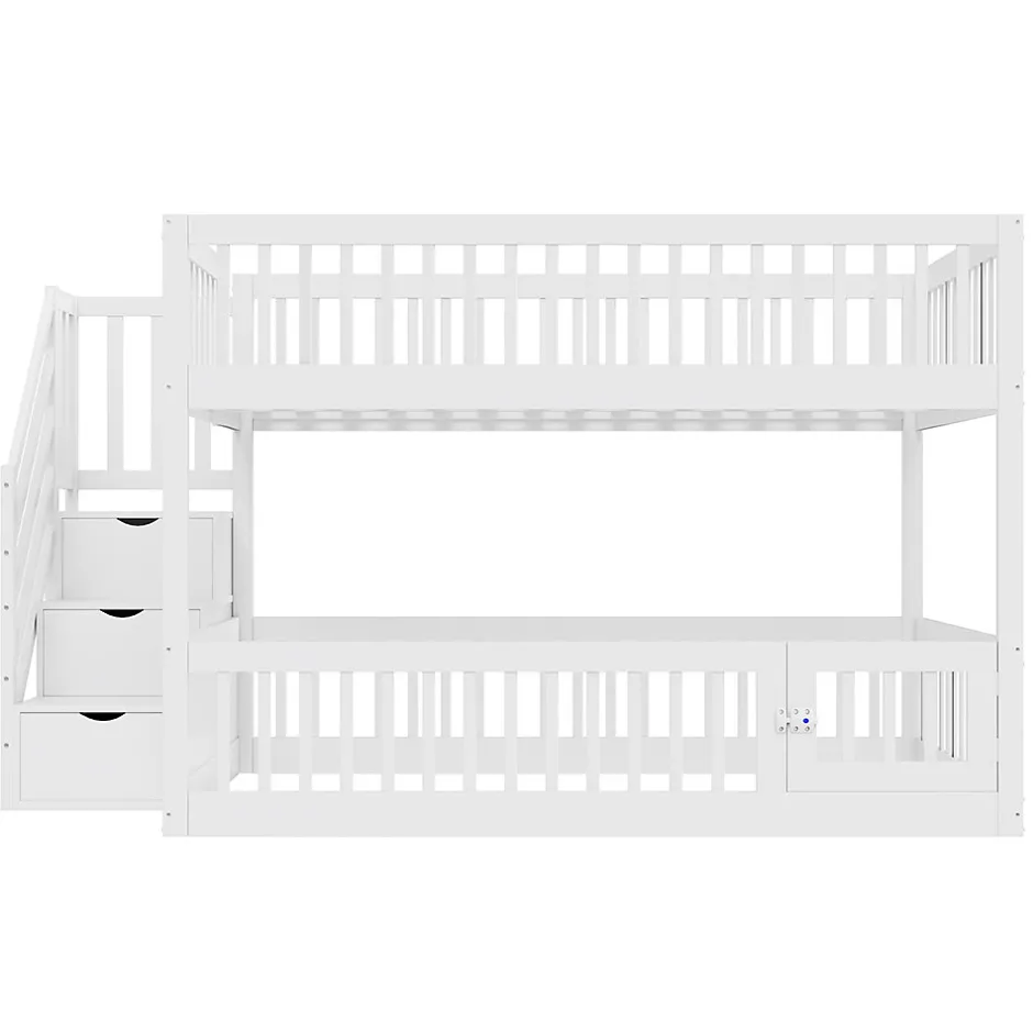 Enfant Blackcolors Lit superposé pour enfants et adolescents,140x200cm,bois blanc,échelle de sécurité et tiroirs