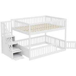 Enfant Blackcolors Lit superposé pour enfants et adolescents,140x200cm,bois blanc,échelle de sécurité et tiroirs