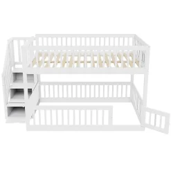 Enfant Blackcolors Lit superposé pour enfants et adolescents,140x200cm,bois blanc,échelle de sécurité et tiroirs