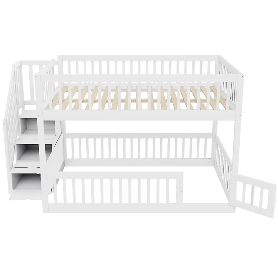 Enfant Blackcolors Lit superposé pour enfants et adolescents,140x200cm,bois blanc,échelle de sécurité et tiroirs