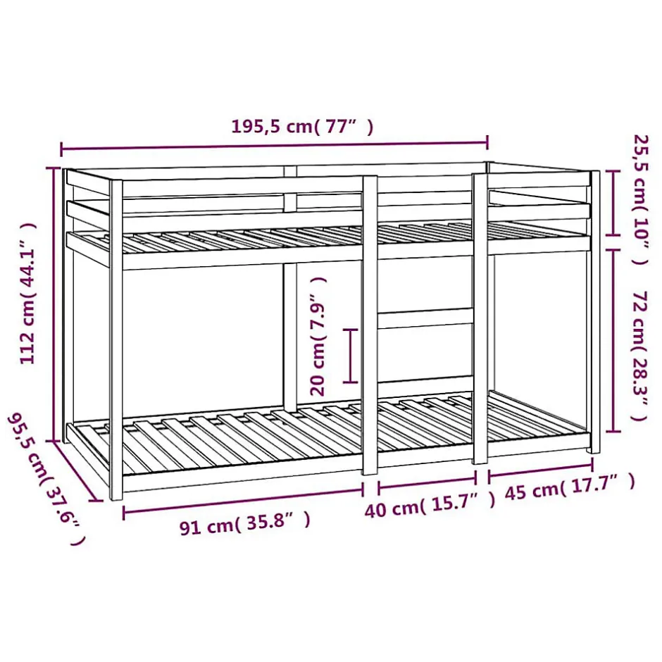 Enfant Vidaxl Lit superposé sans matelas 90x190 cm bois de pin massif