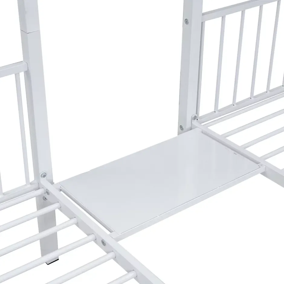 ProximaX Lit superposé triple, cadre de lit métallique, 140x200cm et 2 lit 90x200cm, avec échelle et 2 tiroirs, sommier inclus, blanc New