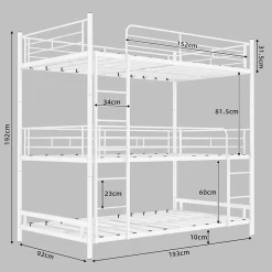 Enfant Okwish Lit Superposé Triple 90x190 cm - avec Échelle Intégrée et Garde-Corps, Structure en Métal, pour Enfant Ado, sans Matelas, Blanc
