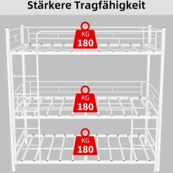Enfant Okwish Lit Superposé Triple 90x190 cm - avec Échelle Intégrée et Garde-Corps, Structure en Métal, pour Enfant Ado, sans Matelas, Blanc