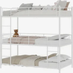 Enfant Okwish Lit Superposé Triple 90x190 cm - avec Échelle Intégrée et Garde-Corps, Structure en Métal, pour Enfant Ado, sans Matelas, Blanc