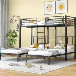 Enfant Redom Lit superposé triple 90x200 cm en métal avec échelle intégrée et tablette tête de lit, chambre enfant