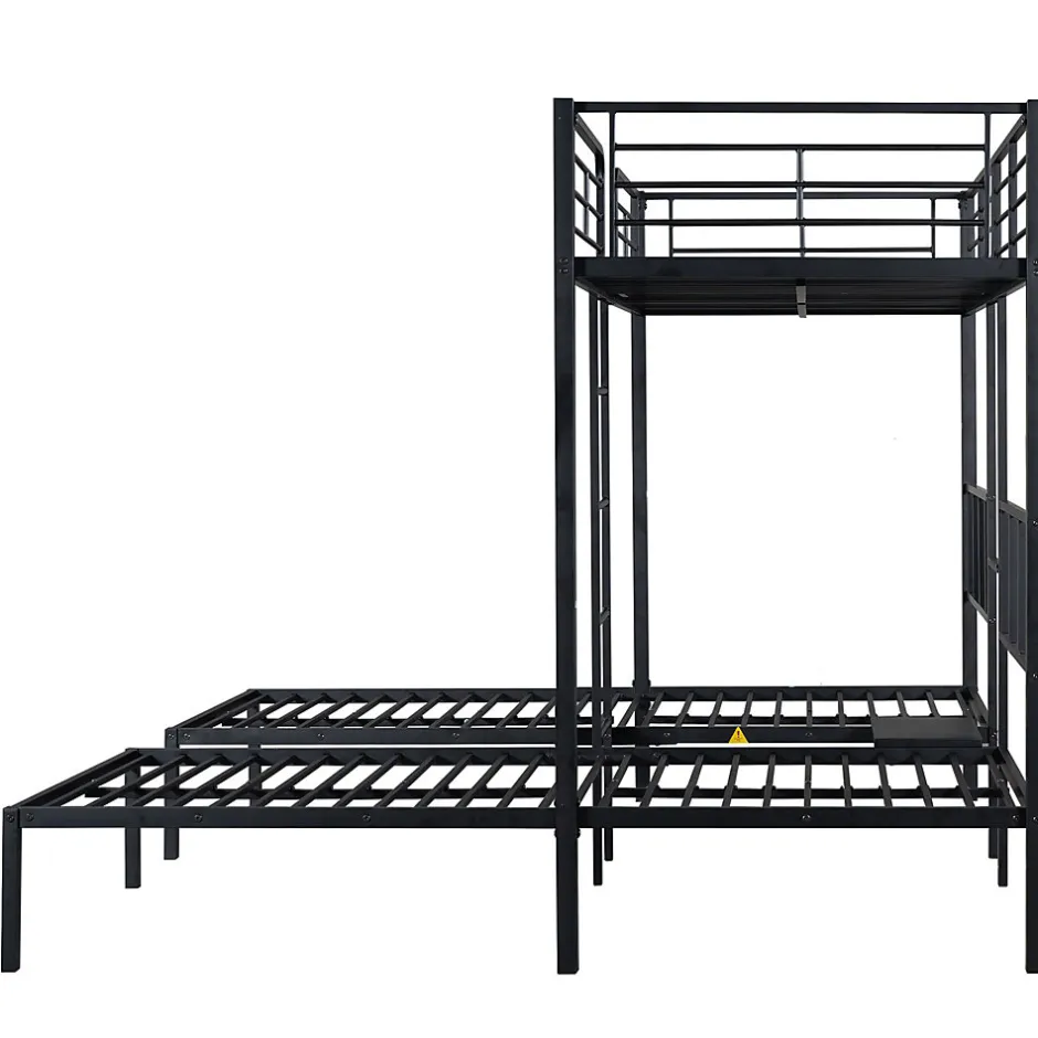 Enfant Redom Lit superposé triple 90x200 cm en métal avec échelle intégrée et tablette tête de lit, chambre enfant