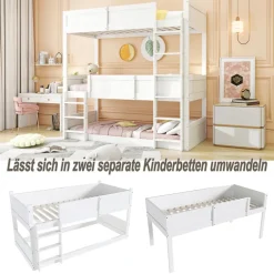 Enfant Okwish Lit superposé triple 90x200 cm avec rail haut - Transformable en 3 lits simples - Bois - Sans matelas - Blanc