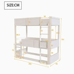 Enfant Okwish Lit superposé triple 90x200 cm avec rail haut - Transformable en 3 lits simples - Bois - Sans matelas - Blanc