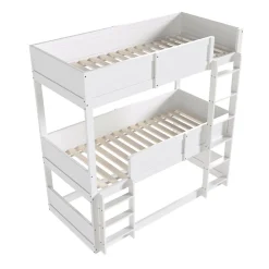 Enfant Okwish Lit superposé triple 90x200 cm avec rail haut - Transformable en 3 lits simples - Bois - Sans matelas - Blanc