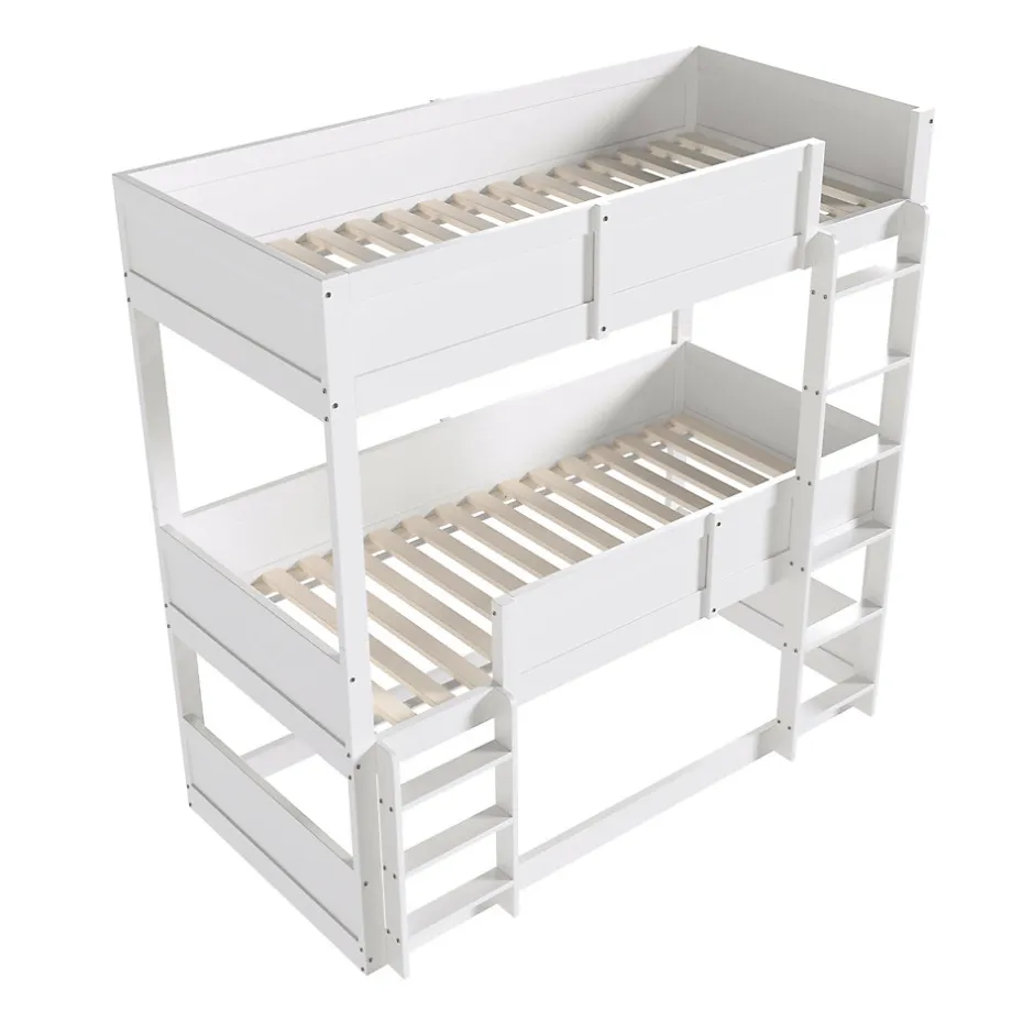 Enfant Okwish Lit superposé triple 90x200 cm avec rail haut - Transformable en 3 lits simples - Bois - Sans matelas - Blanc
