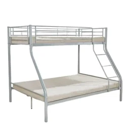 Enfant Meublorama Lit superposé TRYO 3 places Métal gris 90x200 cm et 140x200 cm Sommier inclus