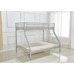 Enfant Meublorama Lit superposé TRYO 3 places Métal gris 90x200 cm et 140x200 cm Sommier inclus