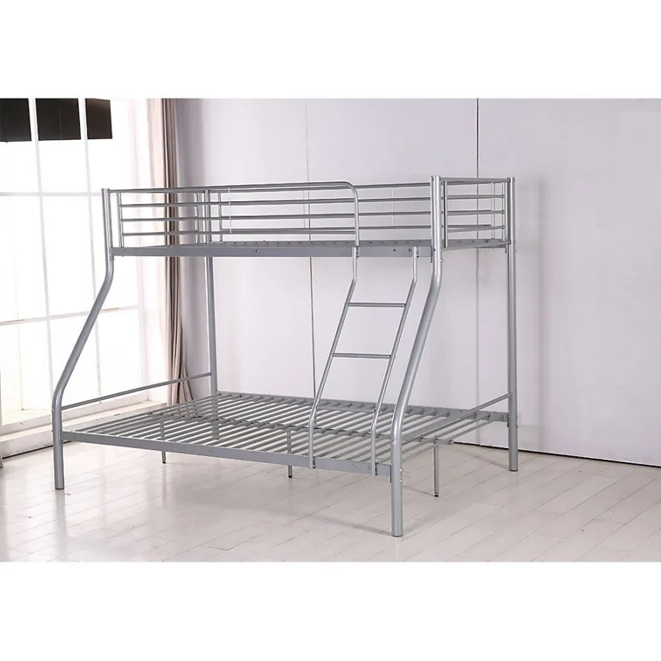 Enfant Meublorama Lit superposé TRYO 3 places Métal gris 90x200 cm et 140x200 cm Sommier inclus