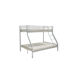 Enfant Meublorama Lit superposé TRYO 3 places Métal gris 90x200 cm et 140x200 cm Sommier inclus