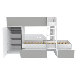 Enfant Bb Loisir Lit superposé 90x190 avec armoire et tiroirs TWEEL Gris et Blanc incl. 2 sommiers