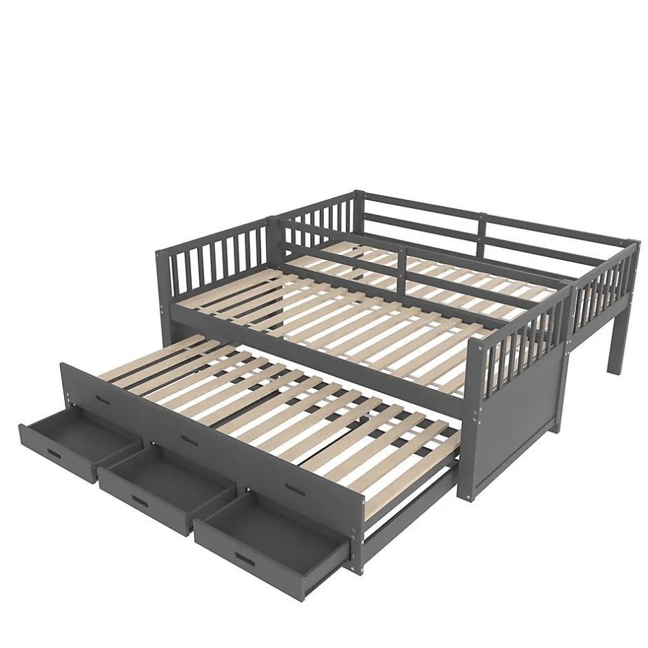 Enfant Okwish Lit Superposé 90x200 Cm - avec Lit Gigogne et 3 Tiroirs, Sans Matelas - Pin et MDF, Gris