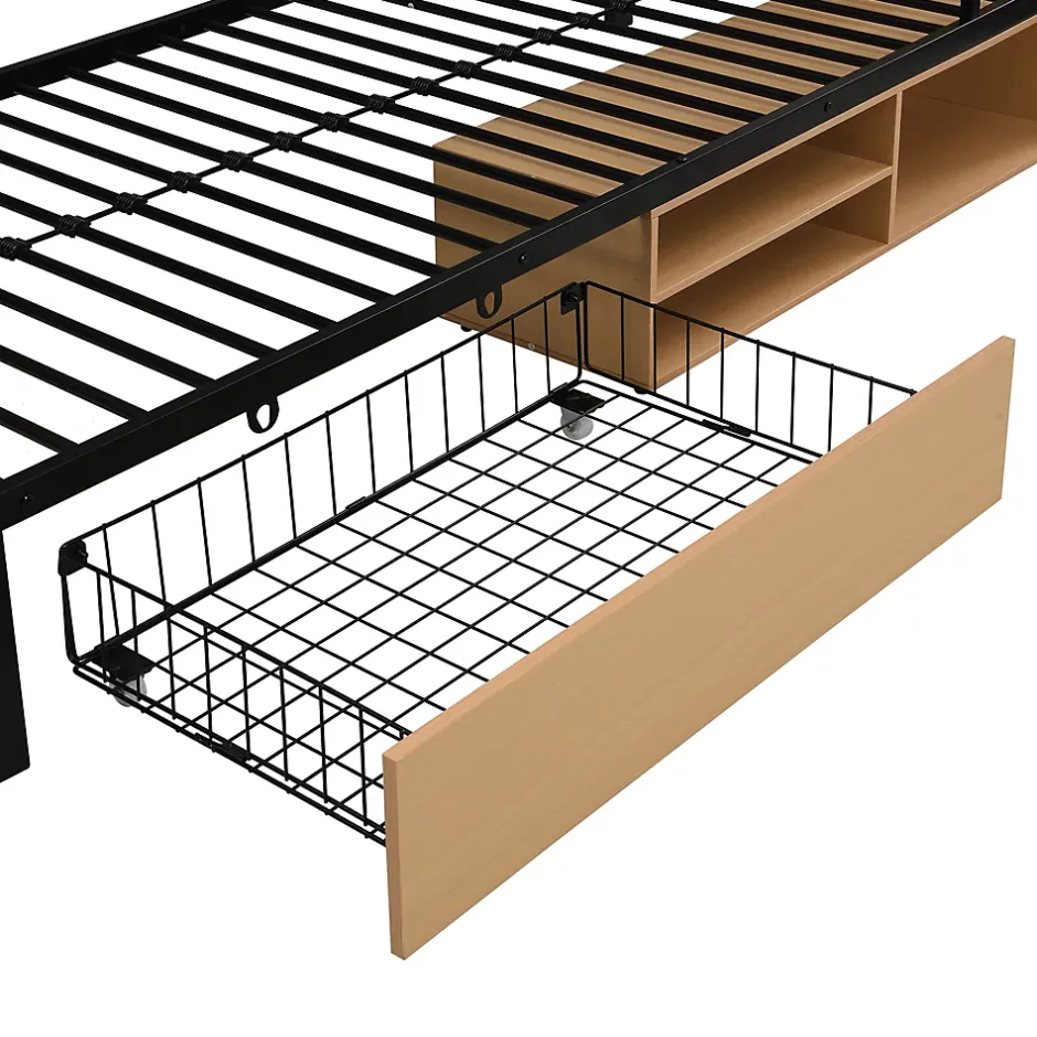 Okwish Lit superposé 90x200 cm - Lit avec échelle large et rangements latéraux - Métal + MDF - Sans matelas - Noir Discount