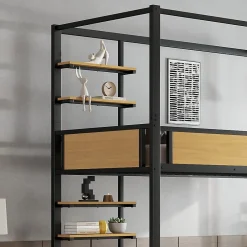Okwish Lit superposé 90x200 cm - Lit avec échelle large et rangements latéraux - Métal + MDF - Sans matelas - Noir Discount
