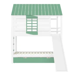 Okwish Lit superposé 90x200 cm - Lit avec Rutsche et lit escamotable - MDF et Pin - Sans matelas - Vert New