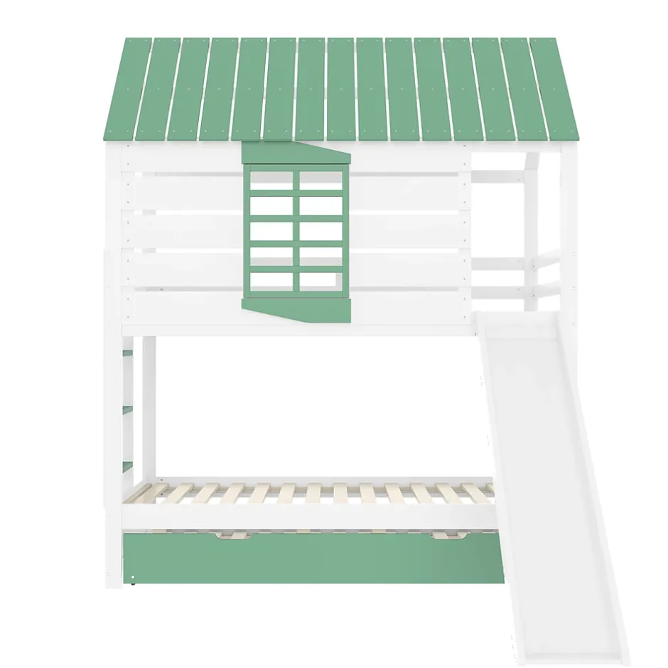 Okwish Lit superposé 90x200 cm - Lit avec Rutsche et lit escamotable - MDF et Pin - Sans matelas - Vert New