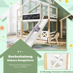 Enfant Okwish Lit superposé 90x200 cm - Lit cabane enfant avec toboggan et échelle - Bois massif - Sommier extensible - Sans matelas - Blanc