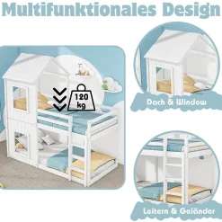 Okwish Lit Superposé 90x200 cm - Lit Cabane enfant avec Échelle et Baldaquin - Bois de Pin - Sans Matelas - Blanc Clearance